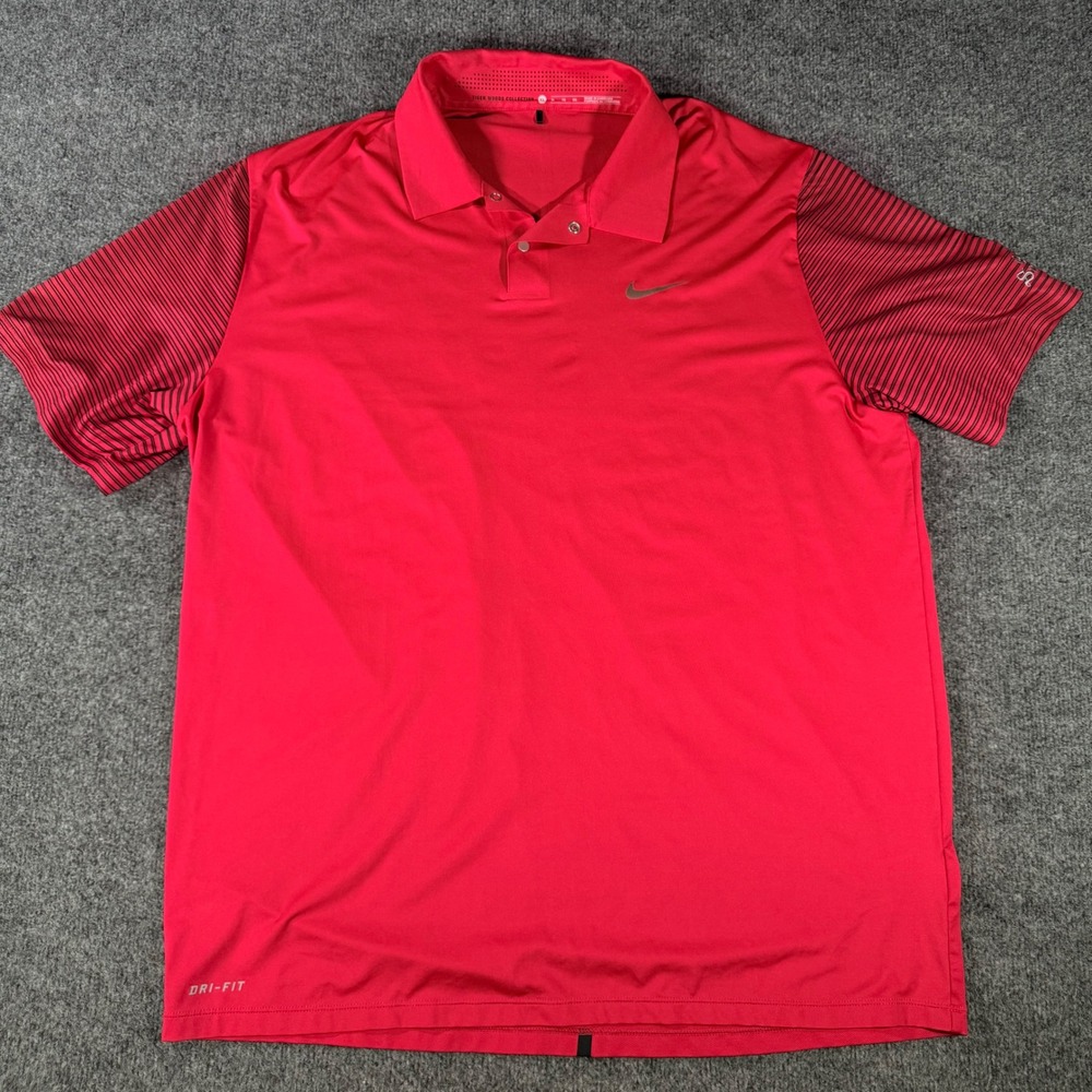 Nike Tiger Woods Golf Polo Shirt Dri-FIT Red XL Mens Olde Stonewall Striped